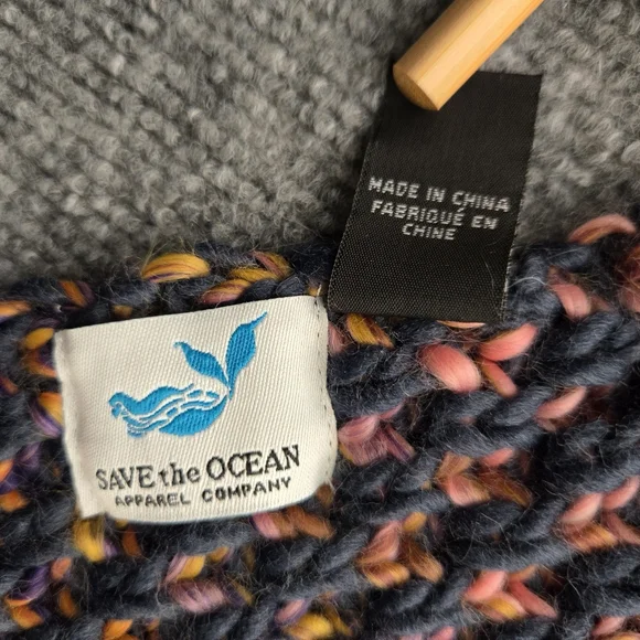 Save the Ocean Fringed Chunky Knit Scarf Multi Color Space Dye O/S - Picture 3 of 7